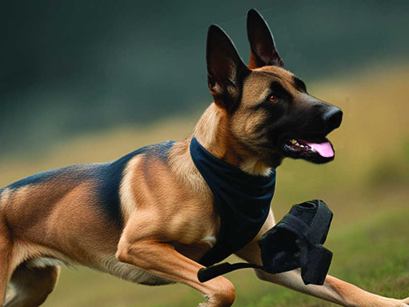 Muzzle with remote control. The handler, in case of changed operational needs, release the muzzle using the remote control.