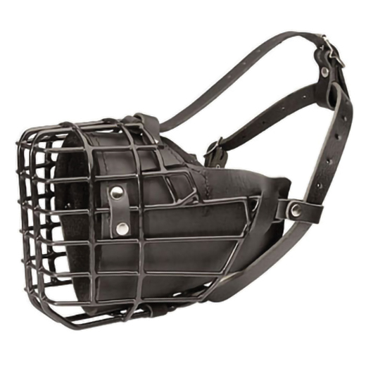 museliere pour chien de travail, museliere en cuir pour chien de police, museliere en metal pour chien militaire